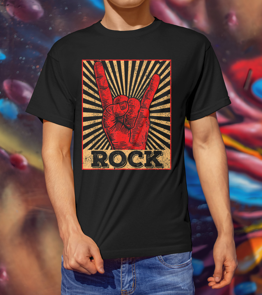 Vintage Rock N Roll Concert Band Hand Gesture Icon With Rock Text T-Shirt