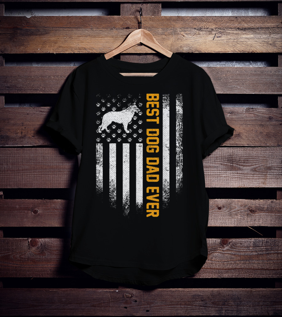 Best Dog Dad Ever Vintage USA German Shepherd Flag T-Shirt