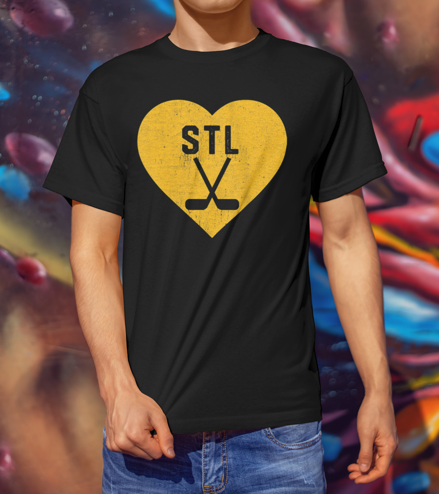 STL Heart With Hockey Sticks St Louis Hockey T-Shirt