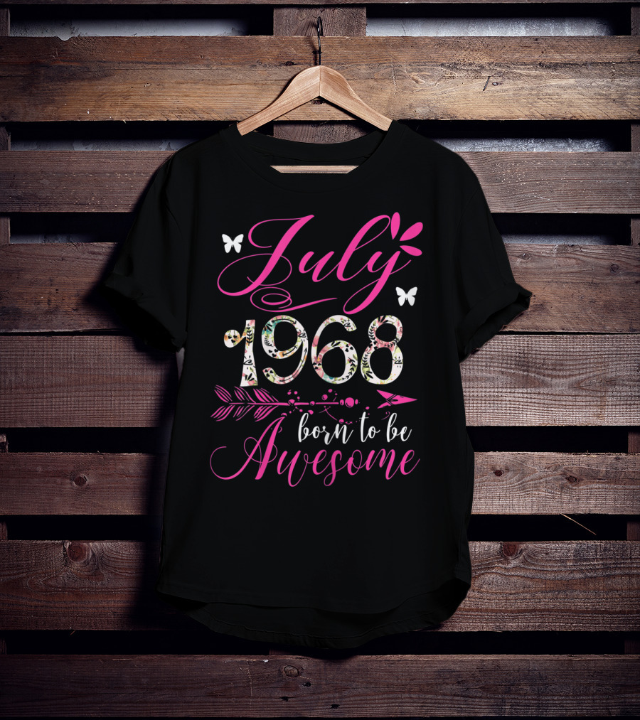 July 1968 Born To Be Awesome Floral Butterflies T-Shirt