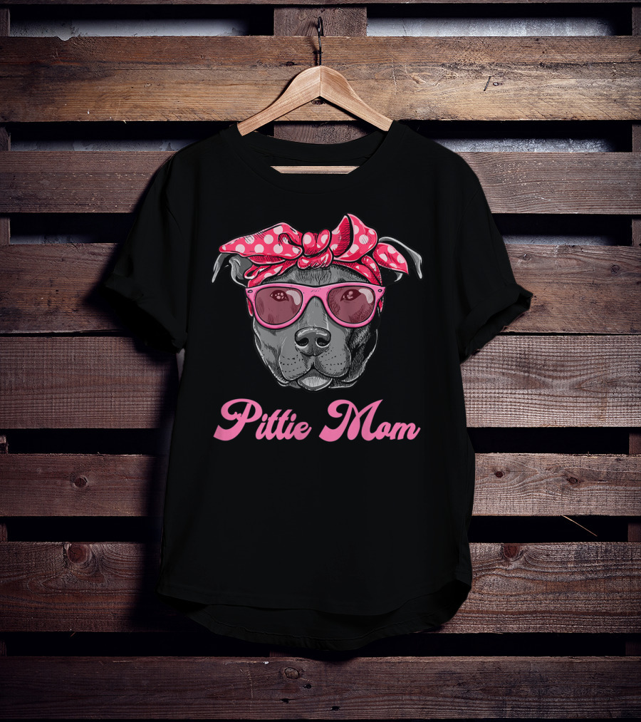 Pittie Mom Pitbull Dog With Polka Dot Bandana And Sunglasses T-Shirt