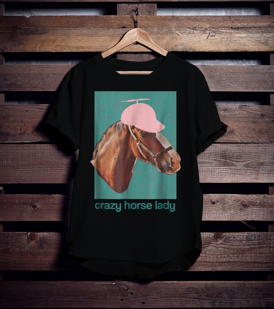 Crazy Horse Lady With Funny Pink Propeller Hat T-Shirt