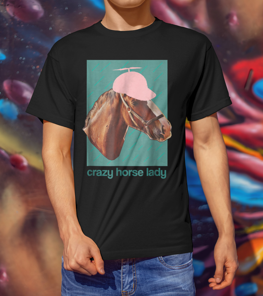 Crazy Horse Lady With Funny Pink Propeller Hat T-Shirt