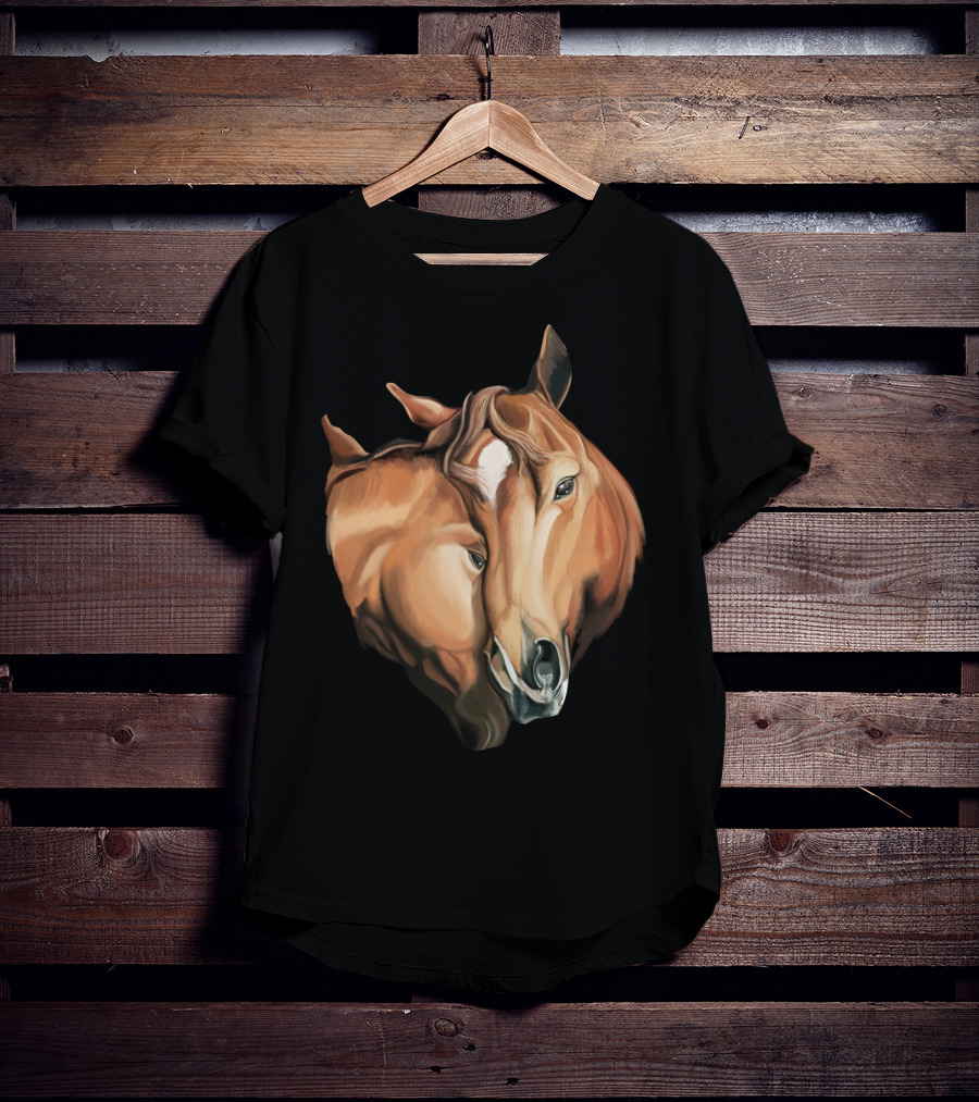 Cute Brown Horses Love Horse Affection T-Shirt