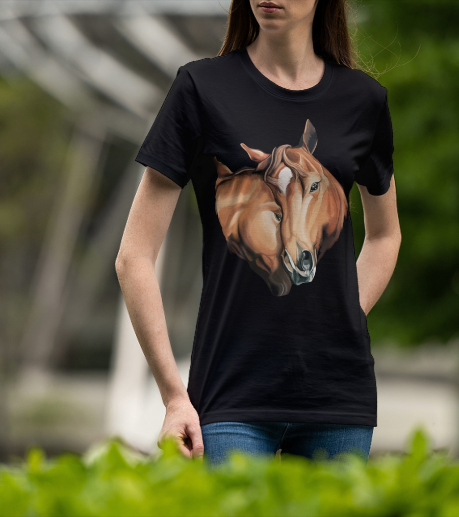 Cute Brown Horses Love Horse Affection T-Shirt