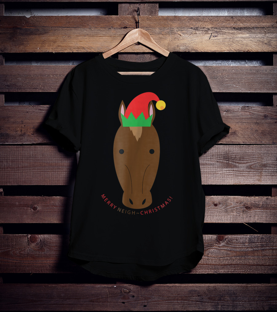 Merry Neigh Christmas Cute Horse Face Character T-Shirt