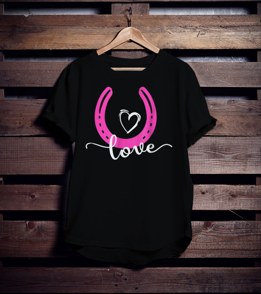 Love Horseshoe Heart Pink Cute Horse T-Shirt