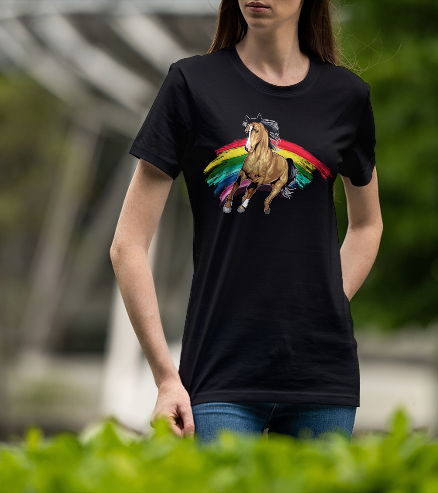 Cute Horse With Vibrant Rainbow For Horse Lovers T-Shirt