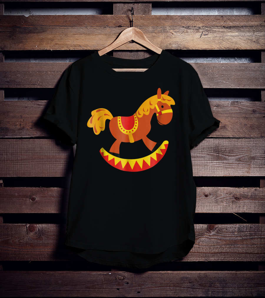 Cute Rocking Horse With Saddle Playful Red And Yellow Toy Pferd T-Shirt
