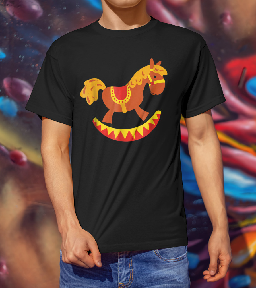 Cute Rocking Horse With Saddle Playful Red And Yellow Toy Pferd T-Shirt