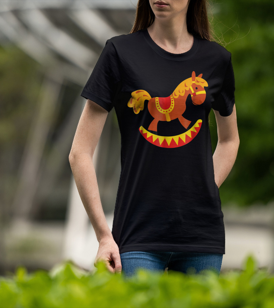 Cute Rocking Horse With Saddle Playful Red And Yellow Toy Pferd T-Shirt