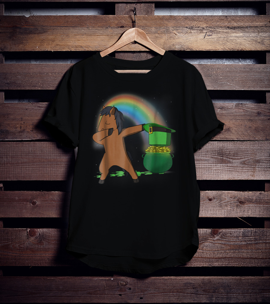 Dabbing Horse Leprechaun With Pot Of Gold And Rainbow T-Shirt