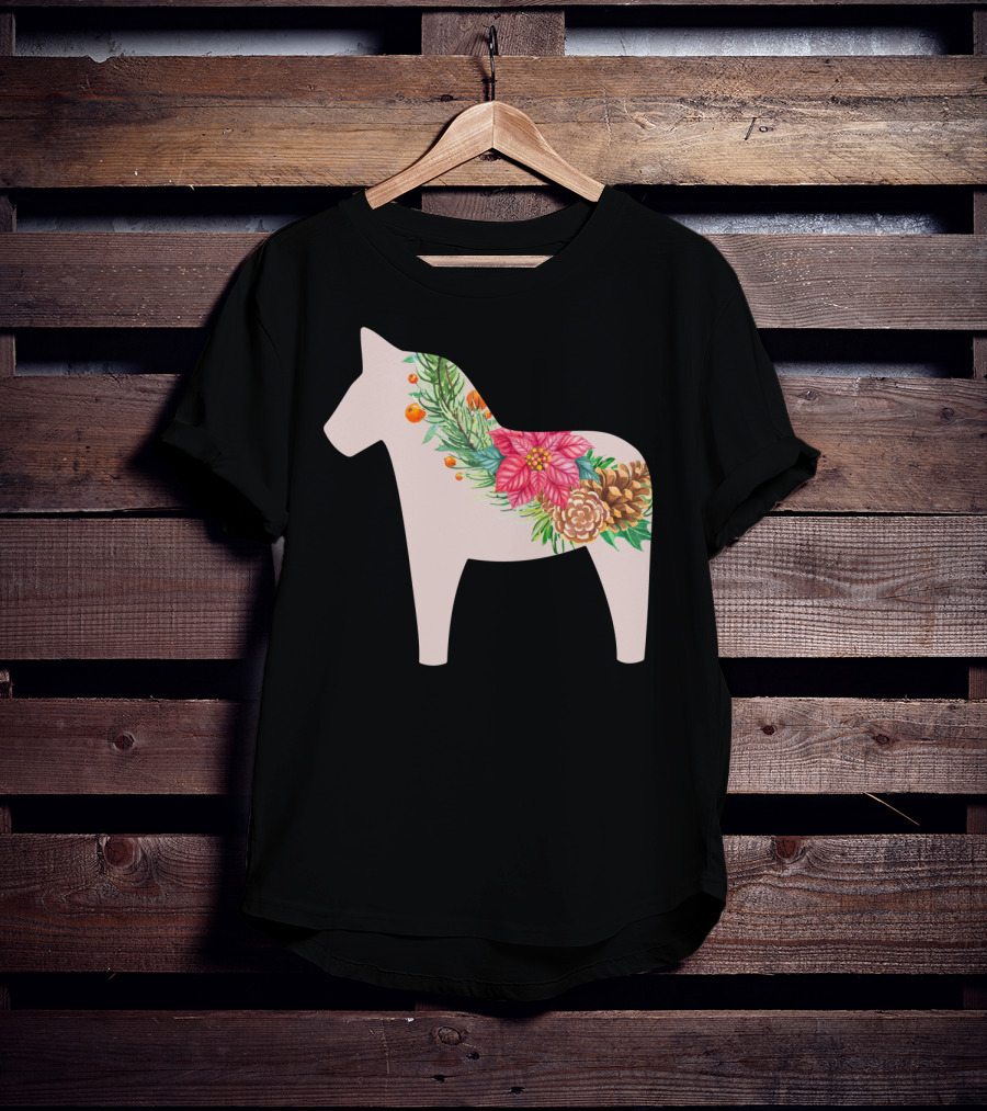 Dala Horse Swedish Christmas Floral Design Sweden T-Shirt