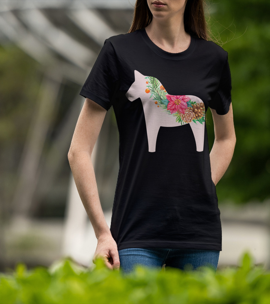 Dala Horse Swedish Christmas Floral Design Sweden T-Shirt