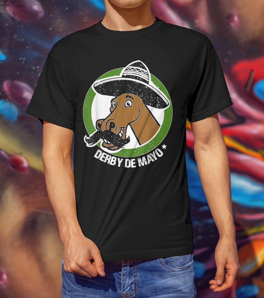 Derby De Mayo Cinco De Mayo Mustached Horse In Sombrero T-Shirt