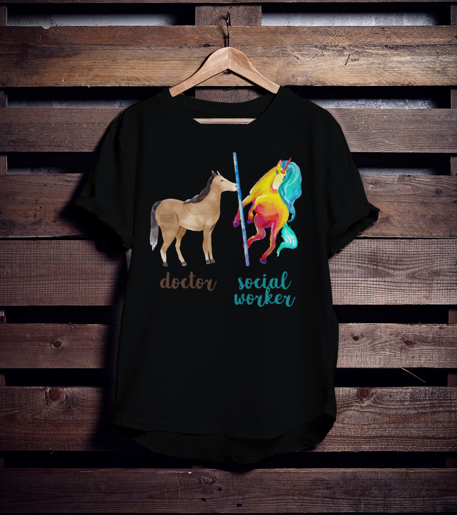 Doctor Horse And Social Worker Unicorn With Pole T-Shirt
