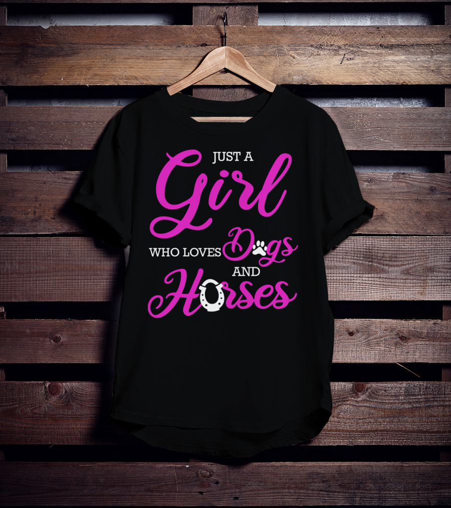Just A Girl Who Loves Dogs And Horses Cute Funny Horseback Riding R2 T-Shirt