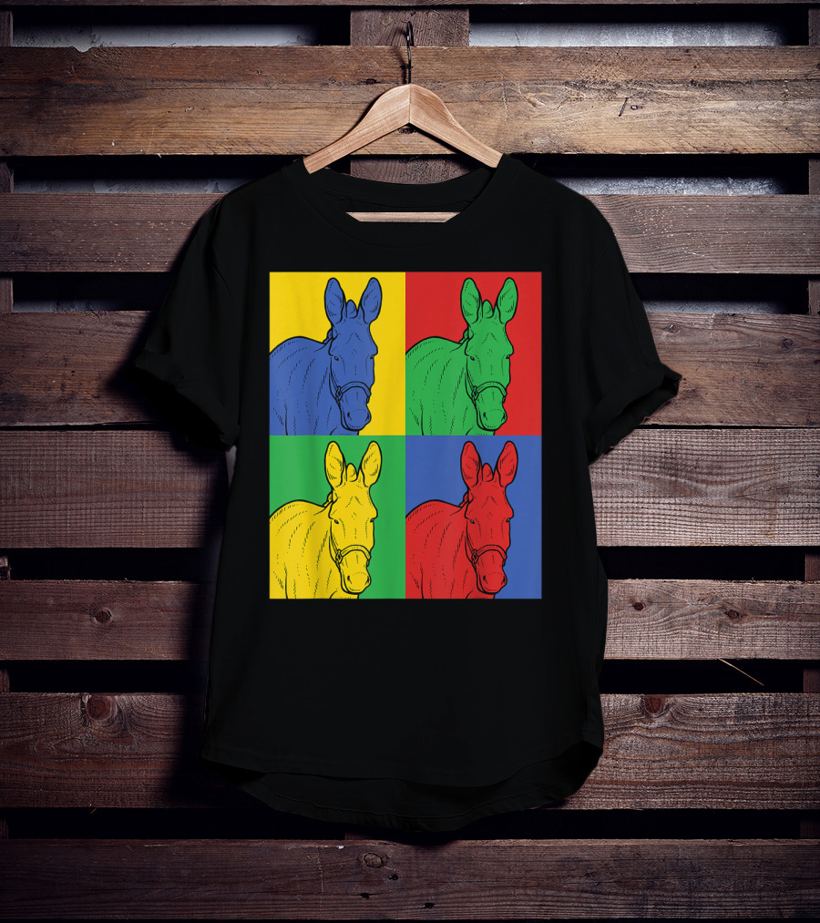 Donkey Pop Art Horse Colorful Four Panel T-Shirt