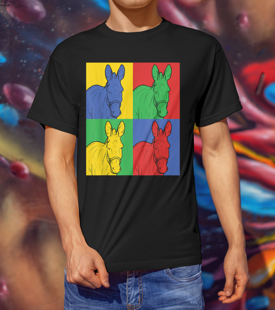 Donkey Pop Art Horse Colorful Four Panel T-Shirt