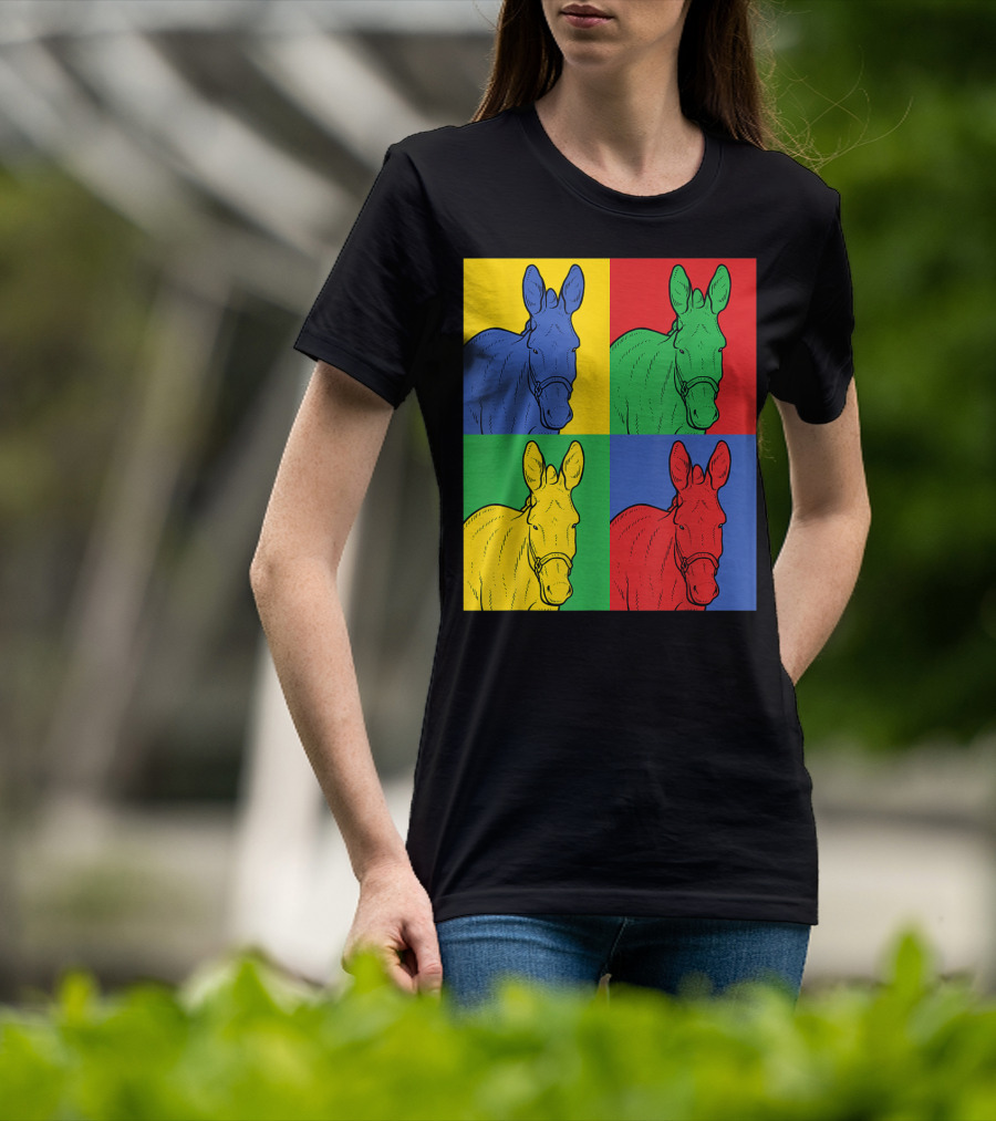 Donkey Pop Art Horse Colorful Four Panel T-Shirt