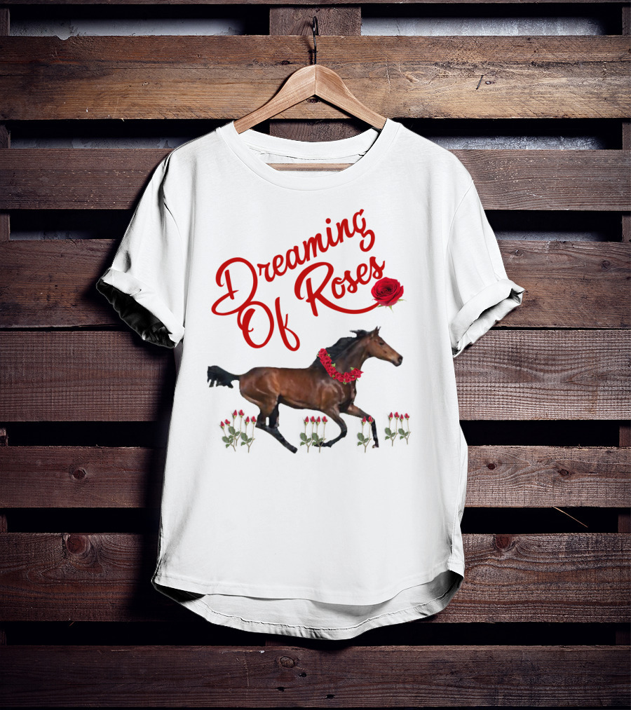 Dreaming Of Roses Horse With Red Floral Accents T-Shirt