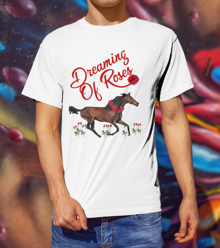 Dreaming Of Roses Horse With Red Floral Accents T-Shirt
