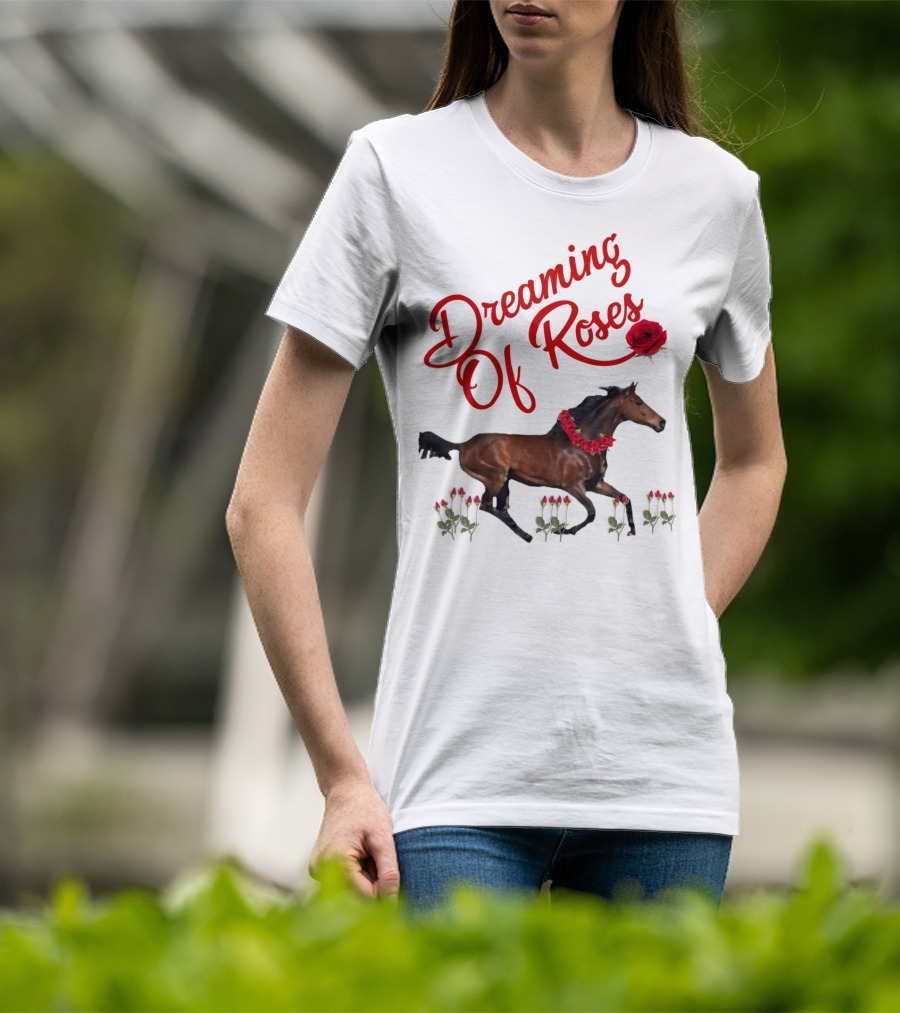 Dreaming Of Roses Horse With Red Floral Accents T-Shirt