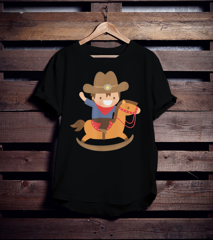 Cute Cowboy Riding Rocking Horse With Hat And Star T-Shirt