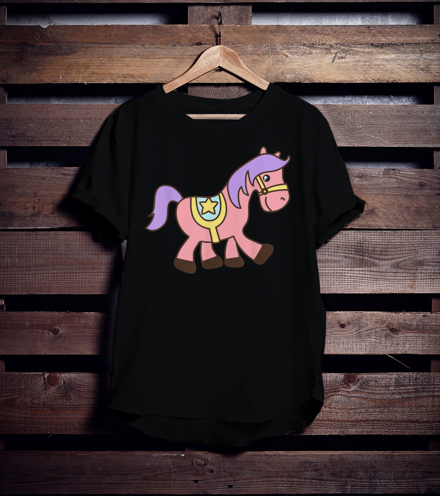 Happy Pink Pony With Purple Mane And Star Saddle T-Shirt