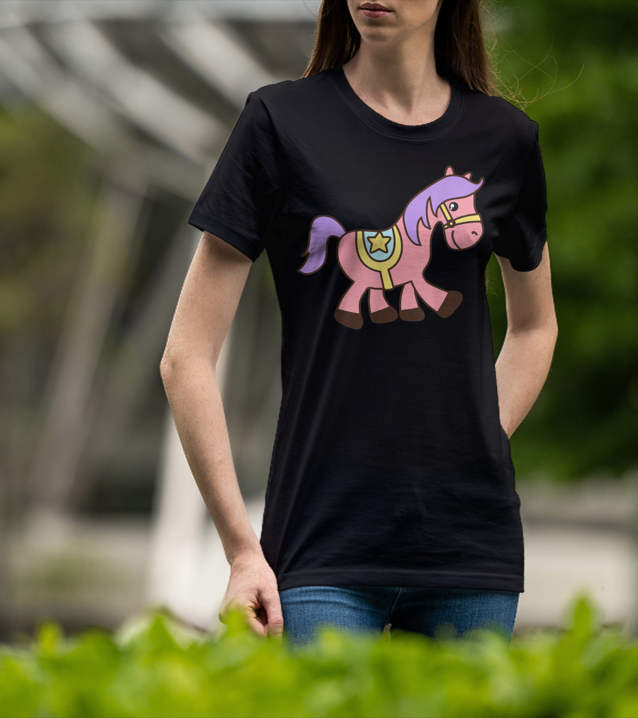 Happy Pink Pony With Purple Mane And Star Saddle T-Shirt