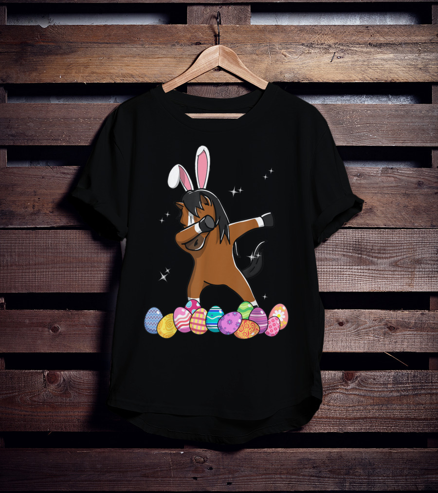 Dabbing Horse With Bunny Ears And Colorful Easter Eggs T-Shirt