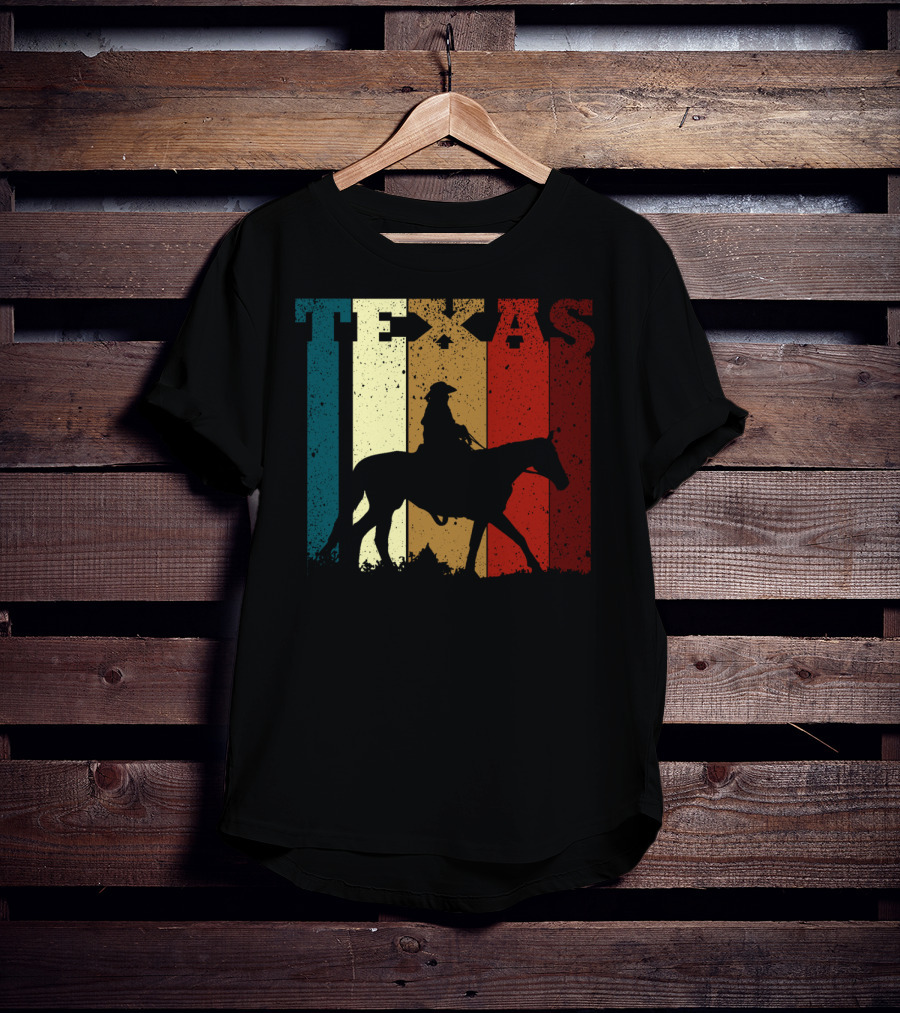 Texas Vintage Cowboy Horse Silhouette Distressed Stripes T-Shirt