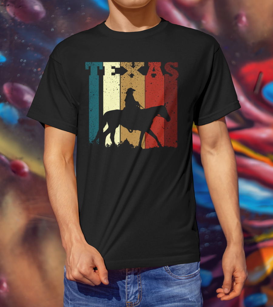 Texas Vintage Cowboy Horse Silhouette Distressed Stripes T-Shirt