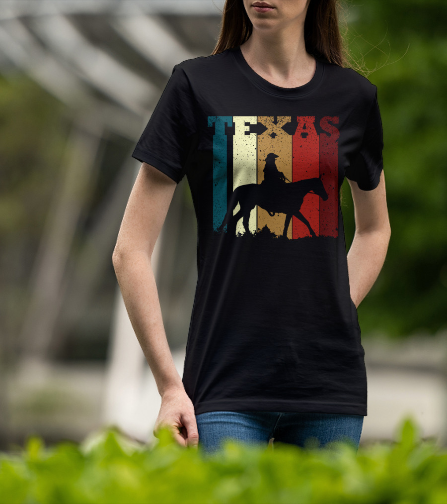 Texas Vintage Cowboy Horse Silhouette Distressed Stripes T-Shirt