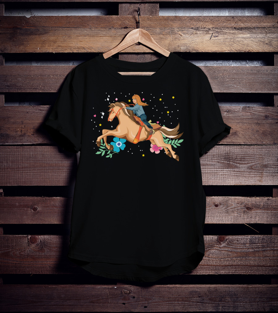 Dreamy Happy Horse Woman Energy With Stars And Flowers T-Shirt