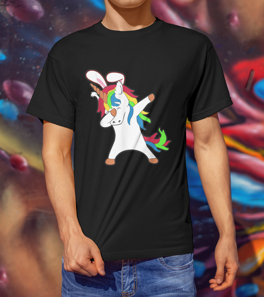 Easter Bunny Dabbing Unicorn With Rabbit Ears T-Shirt
