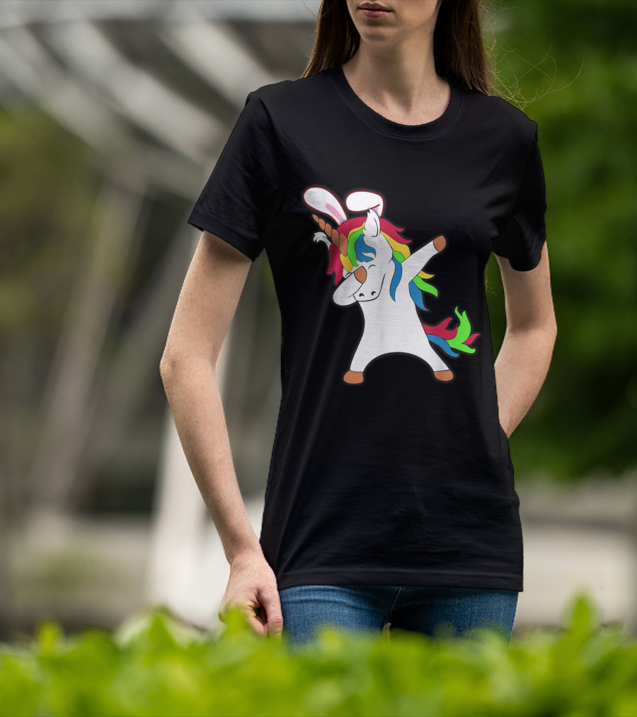 Easter Bunny Dabbing Unicorn With Rabbit Ears T-Shirt