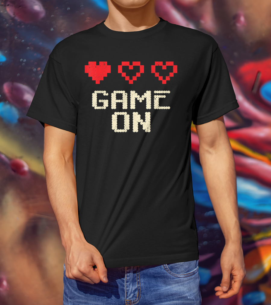 Game On Arcade Classic Gaming 3 Hearts Life Bar T-Shirt