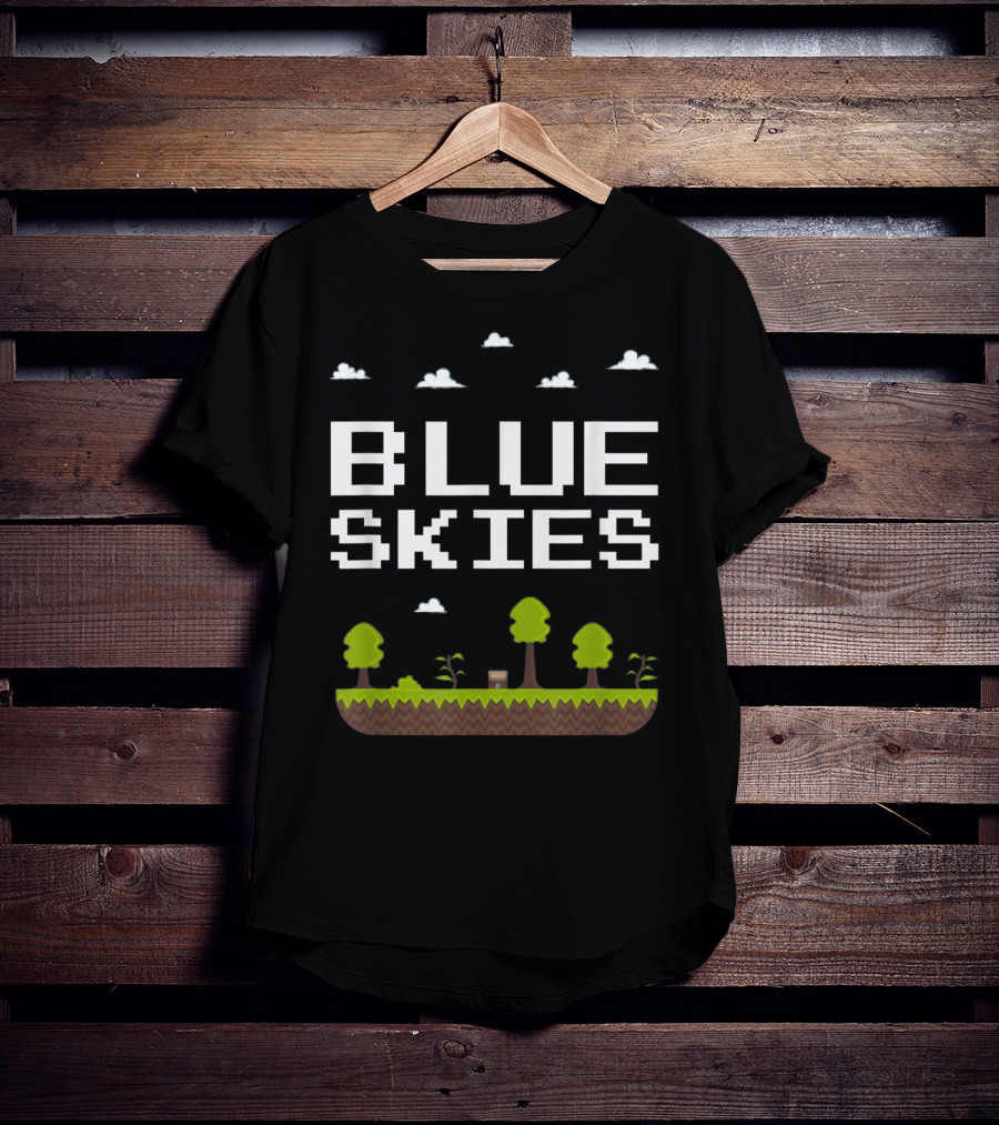 Blue Skies Classic Video Games Gamer Pixelated Trees Landscape T-Shirt