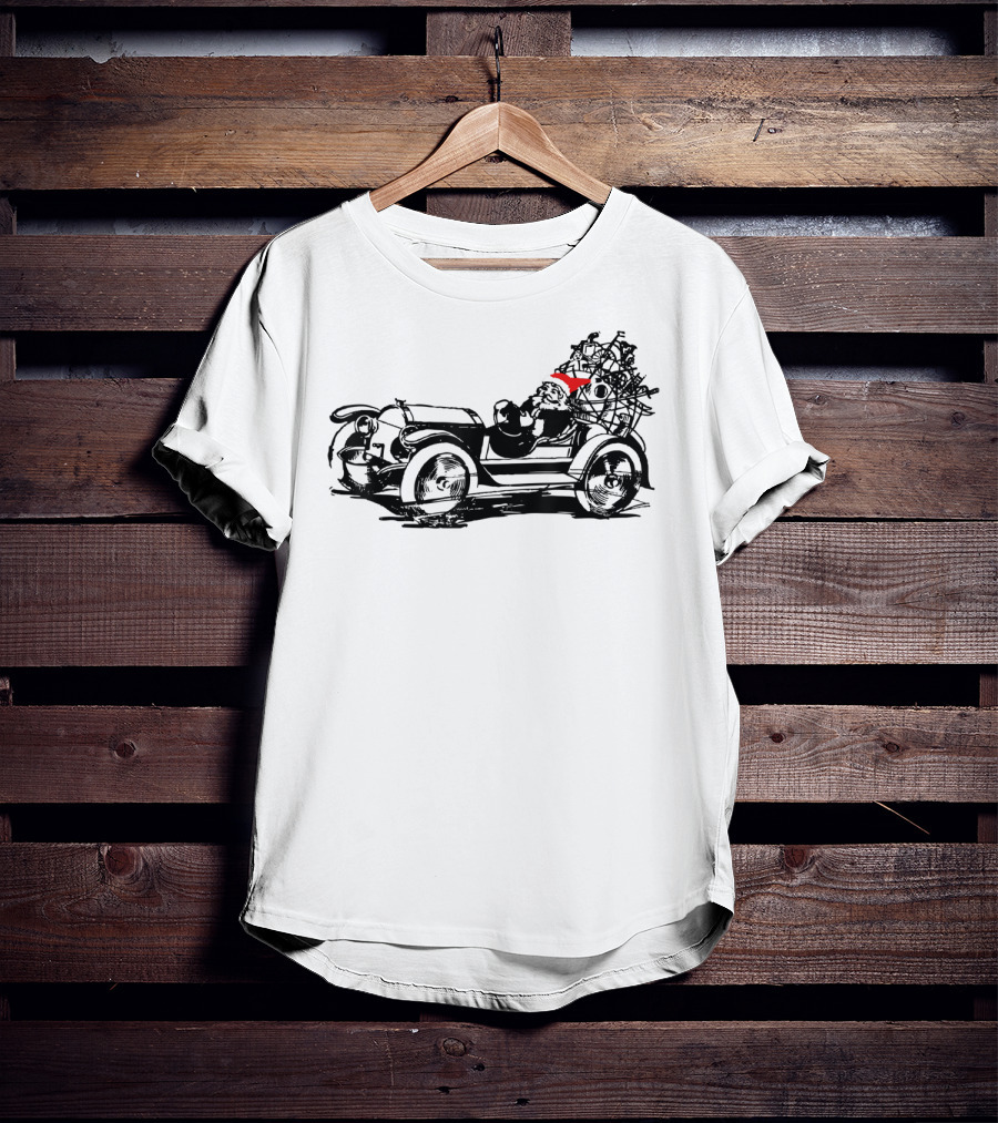 Santa Driving Vintage Car With Christmas Tree Load T-Shirt