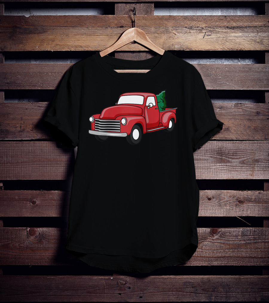 Christmas Holiday Red Classic Truck With Evergreen Tree T-Shirt