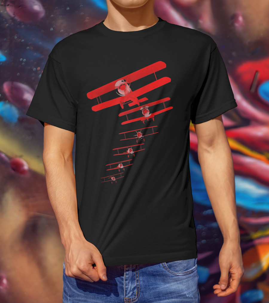 Classic Red Aviation Biplane Formation T-Shirt
