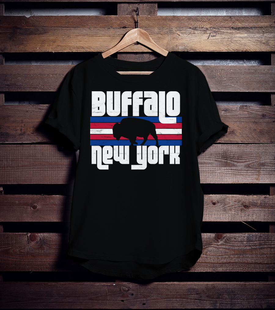 Buffalo New York Bison Silhouette Retro Stripes T-Shirt