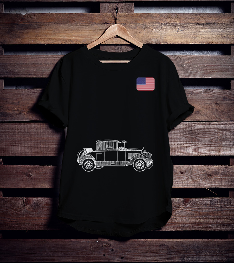 Classic Car USA American Flag Racing Patriotic Vintage Automobile T-Shirt