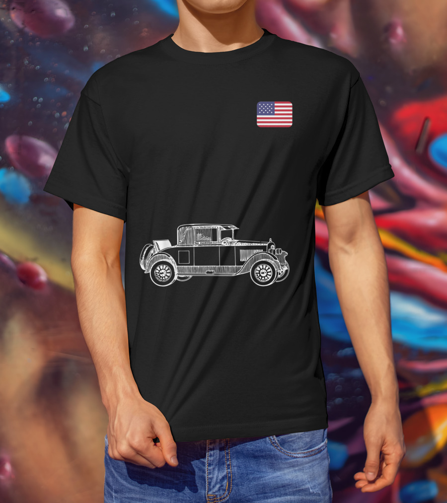 Classic Car USA American Flag Racing Patriotic Vintage Automobile T-Shirt
