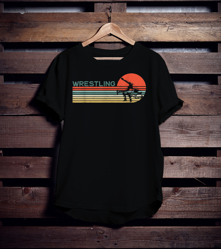 Wrestling Sunset Silhouette Retro Style Classic Catch Birthday T-Shirt