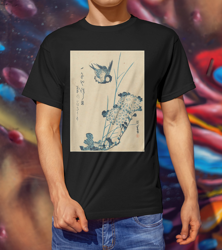 Classic Japanese Art Ukiyo-e Bird And Flowers Streetwear Aesthetic T-Shirt