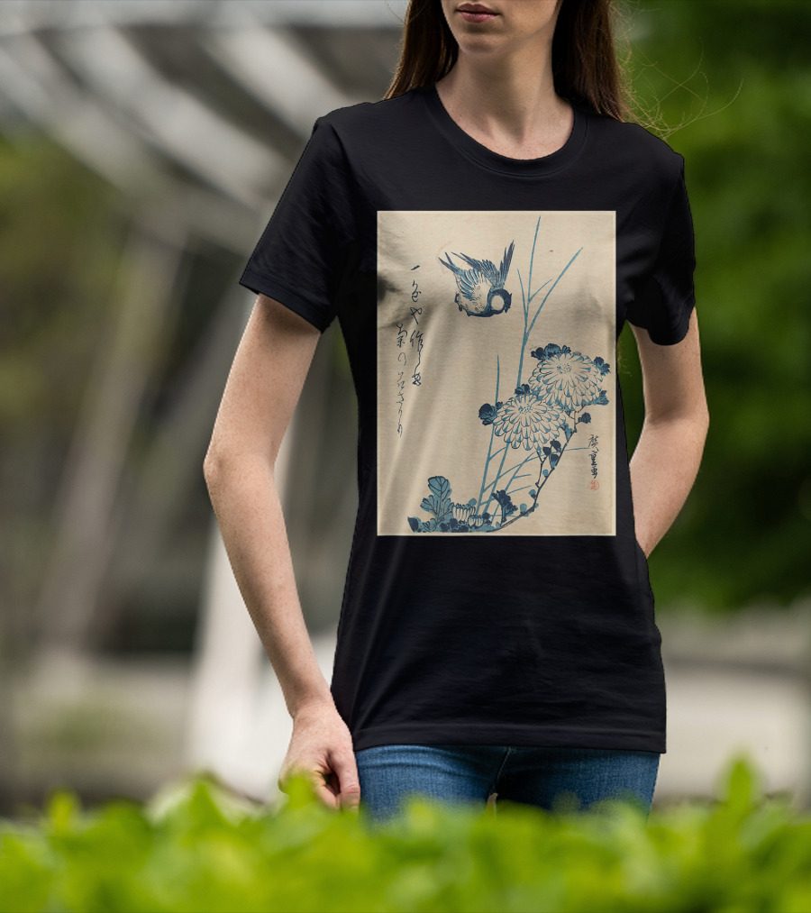Classic Japanese Art Ukiyo-e Bird And Flowers Streetwear Aesthetic T-Shirt