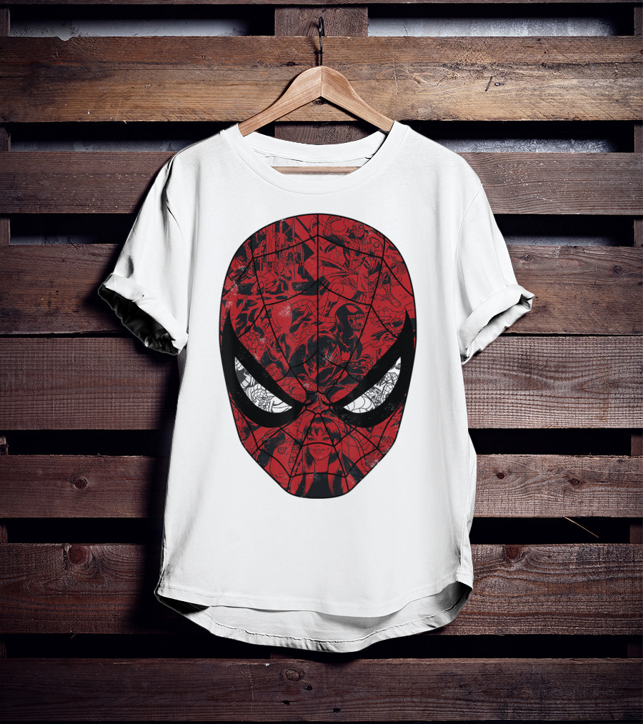 Spiderman Mask Marvel Comic Collage T-Shirt