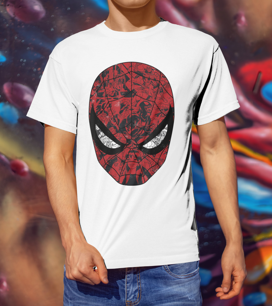 Spiderman Mask Marvel Comic Collage T-Shirt